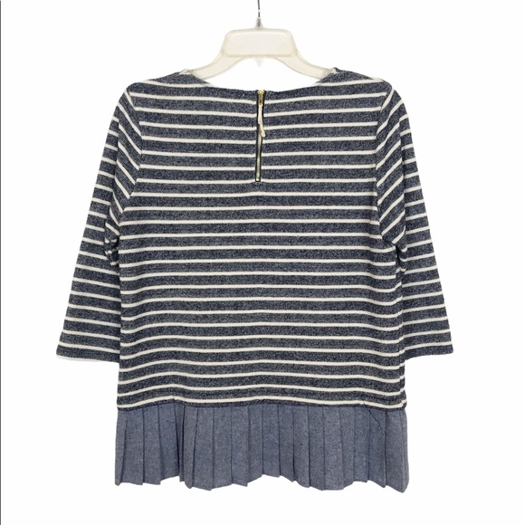 ANTHRO THML White Blue Striped Pleat Hem Top M - Picture 2 of 6